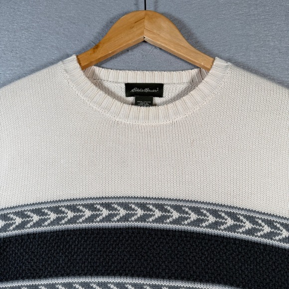 Vintage Eddie Bauer Mens Cream Geometric Stripe Crewneck Sweater Size Medium - Picture 4 of 14